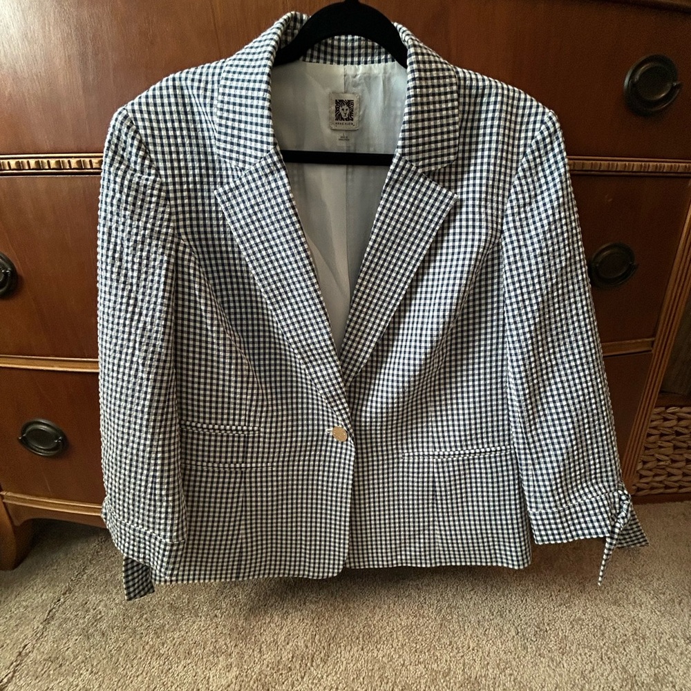Anne Klein Blue and White Checkered Blazer - Size Large